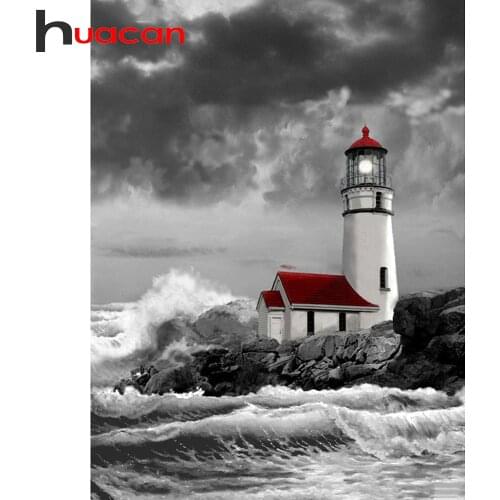 Huacan DIY Diamond Painting 5d Landscape Full Square/Round Diamond Embroidery Mosaic Seaside Lighthouse Handicraft Home Decor