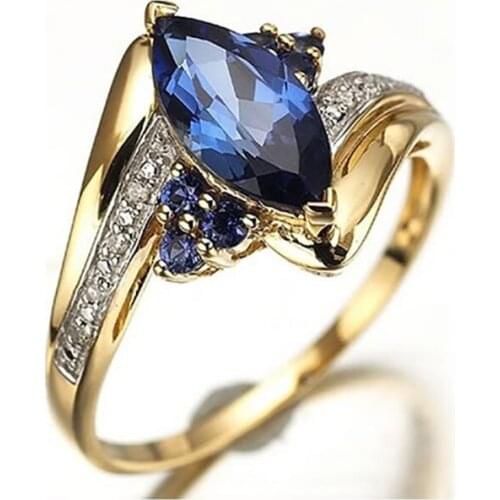 Classic Princess Ring White Blue Zircon Crystal Gold Filled Rings Engagement Wedding Ring Anniversary Jewelry For Women Gifts