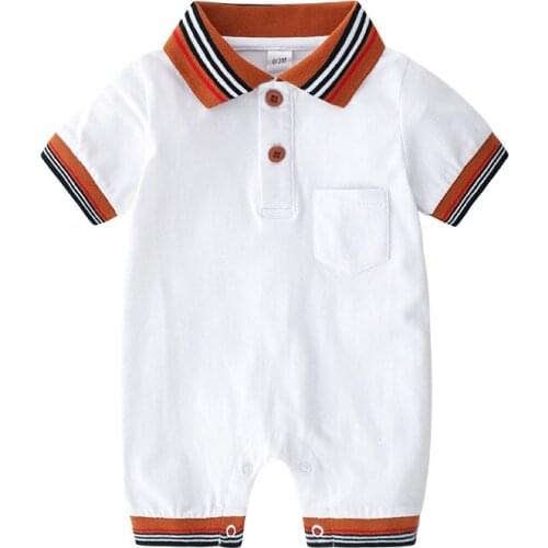 Summer baby clothes Unisex short-sleeved lapel cotton newborn baby boy girl romper