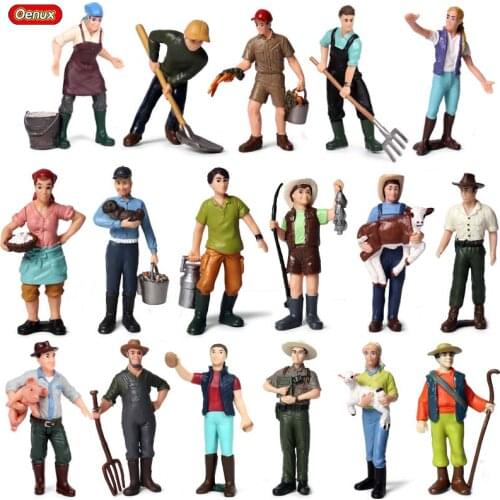 Oenux New Farmer People Model Simulation Farm Staff Feeder Action Figures Pig Animals Figurine Miniature Lovely Toys For Kids