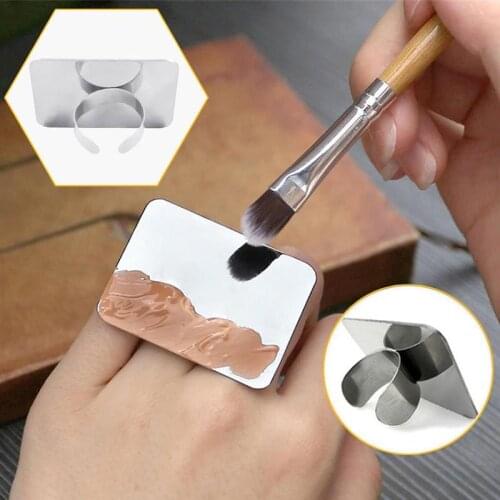 Nail Makeup Palette Portable Stainless Steel Ring Square Cosmetic Mixing Palette Makeup Tools Mixing Foundation Nail Polish