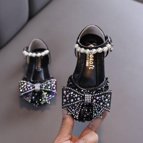 Girls Sandals Fashion Rhinestone Pearl Princess Shoes Children Bow-knot Flats Sandals Kids Performance Shoes 2021 New G100