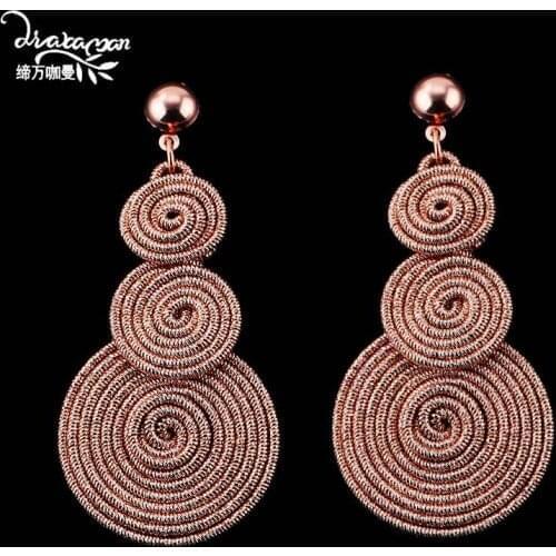 Dvacaman Rose Red Flower Long Drop Earrings Women Round Tassel Dangle Earrings Big Statement Earrings Wedding Bridal Jewelry B64
