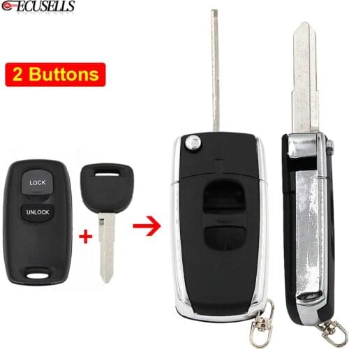 Folding Flip 2 Button Remote Smart Car Key Shell Case Housing Cover for Mazda 2 3 6 323 626 with Uncut Blade