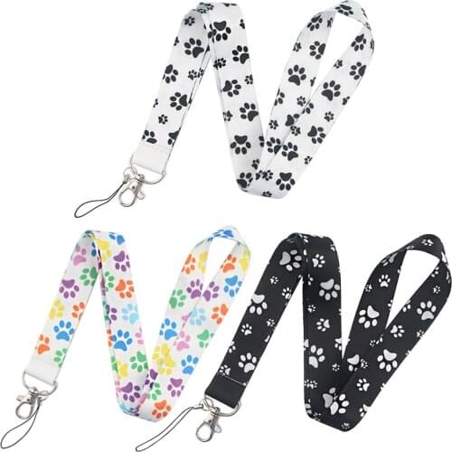 Dog paw Lanyard Keys Phone Holder Funny Neck Strap With Keyring ID Card DIY Animal webbings ribbons Hang Rope