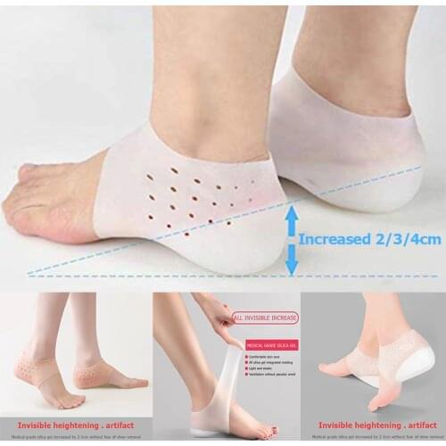 1 Pair Unisex Invisible Height Lifting Increase Silicone Foot Socks Insoles 2CM 3CM 4CM Upgrade Soft Socks Shoes Pad Dropshippi