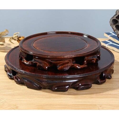 6-30cm Diameter Real Solid Wood Carving Vase Base Stone Buddha Incense Flowerpot Wood Carving Teapot Base