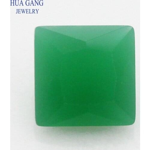 Green Square Shape Princess Cut Loose Glass Beads Synthetic Gems For Jewelry Size 3x3~12x12mm Free Shipping