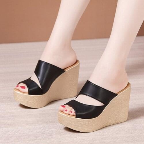 2021 New Style Woman Shoes High Quality Summer 11CM Super High Heels Platform Slippers Sexy Ladies Wedges Peep Toe Sandals Shoes