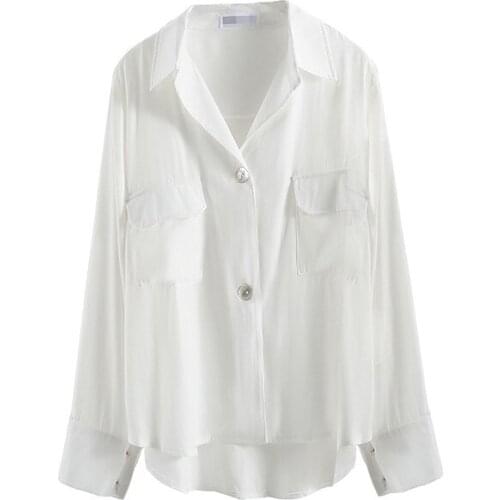 Shell Button Women Shirts 2021 Summer New Turn-down Collar Long-sleeved Loose Office Lady Elegant Shirts Outwear Coat Tops