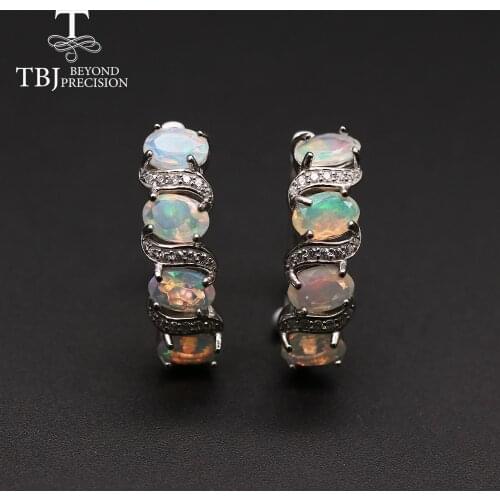 TBJ ,Good quality Ethiopia Opal Clasp silver earring oval cut 4*6mm 4ct 925 sterling silver fine jewelry for women daily wear