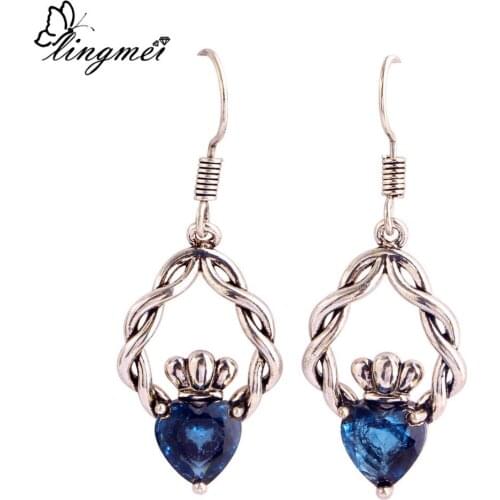 Lingmei Wholesale Claddagh Design Earring Heart Dangle Hook Silver Color Earrings Women Exalted Jewelry Gifts