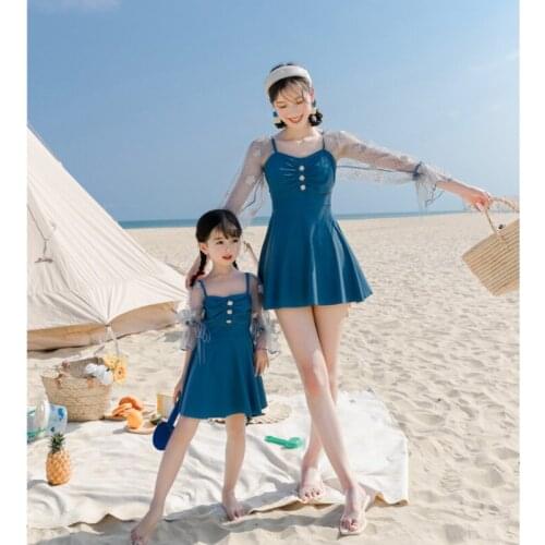 Family Matching Swimsuit Lady Bikini Girls Swimsuit Two-color Stitching Dot Pattern with Shorts Children Bathing Suit