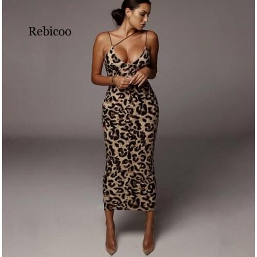 Sexy Leopard Snake Print Spaghetti Strap Bodycon Midi Dress Women 2020 Summer Fashion Vestidos Night Party Club Dresses