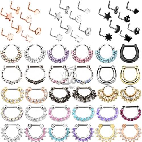 1pc/lots Crystal Nose Piercing Ring Septum Nose Rings L Shape Nose Stud Nose Screw Heart Cartilage Earrings Jewelry Oreja
