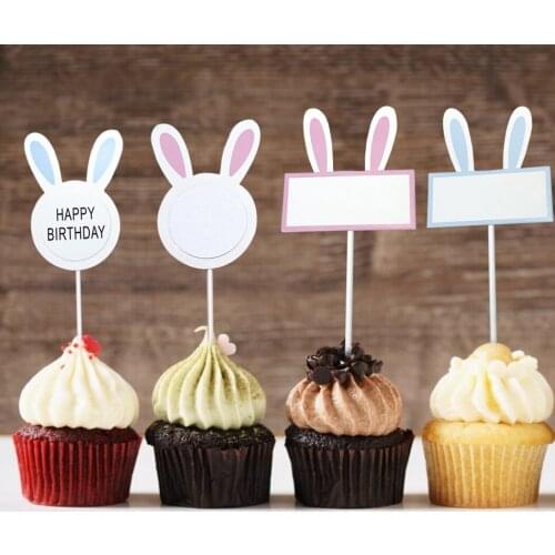 100PCS Easter Cake Topper Cute Rabbit Blank Paper Cake Pick Cake Decoration