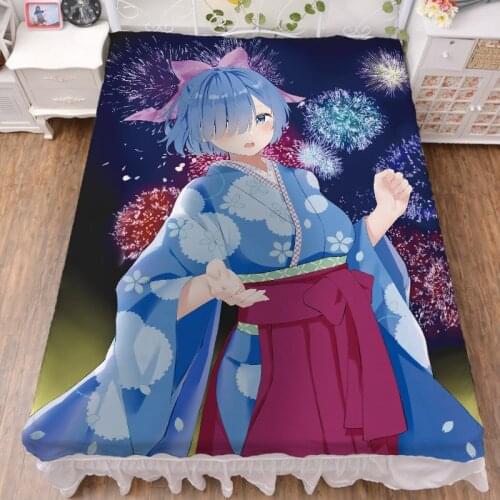 2020-Febeury Anime Re Zero kara Hajimeru Isekai Seikatsu Rem Ram sexy girl bed sheet & flannel blanket summer quilt 150x200cm