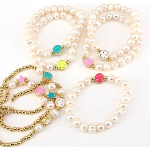 5PCS, Wholesale Luxury Jewelry Bracelet Pearl Beaded Love Bracelet Smiley Stretch Bracelet Girl Gift Party
