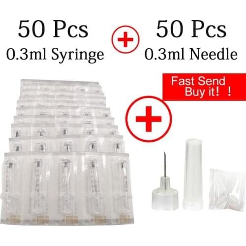 50pcs Disposable 0.3ml Ampoule Head Syringe 50pcs 0.3ml Needle For Hyaluronic Acid Pen Atomizer Water Syringe Anti-aging Wrinkle