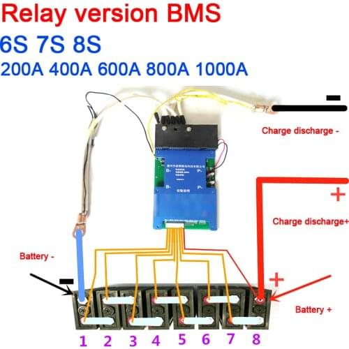 6S 7S 8S BMS 200A 400A 600A 24V Lipo Li-ion LifePo4 Lithium Protection Board Balance Relay High Current RV Inverter car start