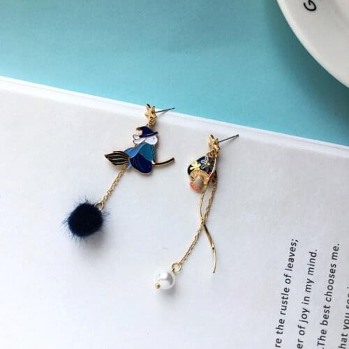 Acrylic Stud Women Earrings Multicolor Pom Pom Ball Halloween Witch Imitation Pearl 70mm x 15mm 68mm x 30mm, 1 Pair