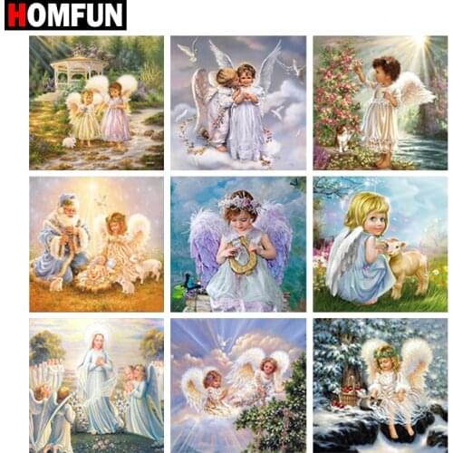 HOMFUN Diamond Painting "Angel heaven flower" Cross Stitch Custom Photo Diamond Embroidery Square Round Drill Home Decor