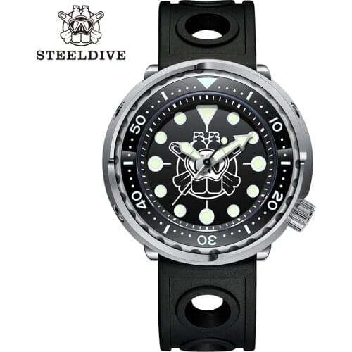Steeldive 1975 Tuna Watch Black Full Luminous Dial Stainless Steel Self Wind 300m Waterproof NH35 Automatic Mens Diving Watch