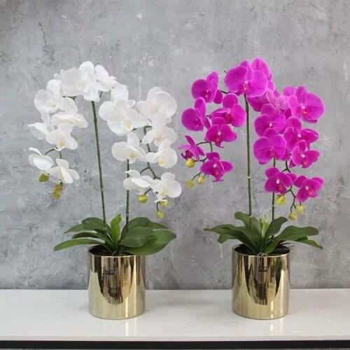 Flower + vase 9 Heads 95cm big artificial Phalaenopsis big orchid orchidee white multicolor wedding