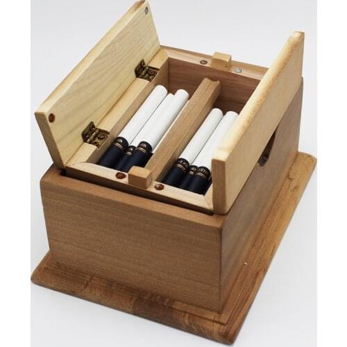 Wood Cigarette Box Cigarette Case For 20 Cigarettes Lift Up Automatic Desktop Cigar Box Storage Desk Decrection Cigarette Box