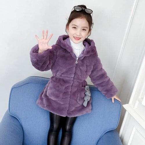 Long Style Baby Girls Warm Fur Wool Coats High Quality Girls Hoodies Outerwear & Coats Children Girl Clothing Winter Tops 4-13 Y