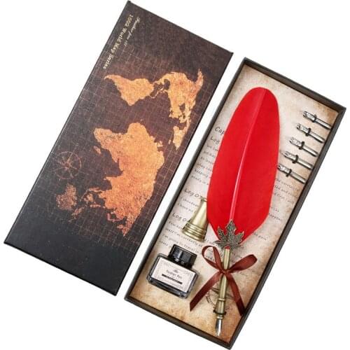 European Style Retro Quill Set Business Gift Goose Feather Pen Fountain Pen Ink Pen Holster Stationery