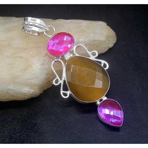 Gemstonefactory Jewelry Big Promotion 925 Silver Marvelous Yellow Agate Mystic Topaz Women Ladies Gifts Necklace Pendant 0917