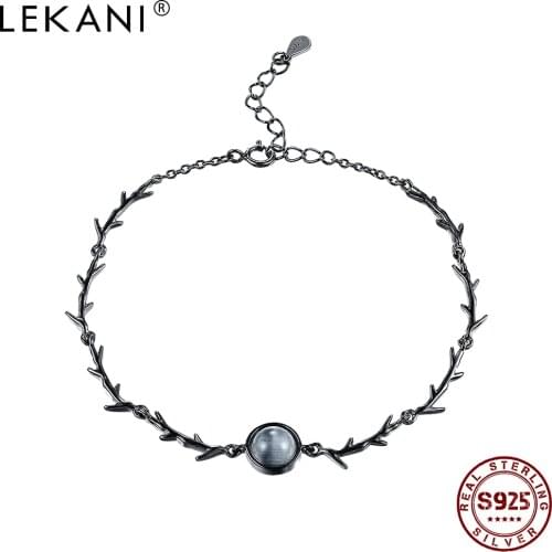 LEKANI Darkness Bracelet For Women Moonstone Setting 925 Sterling Silver Twilight Thorns Chain Fine Gemstone Handmade Bracelets