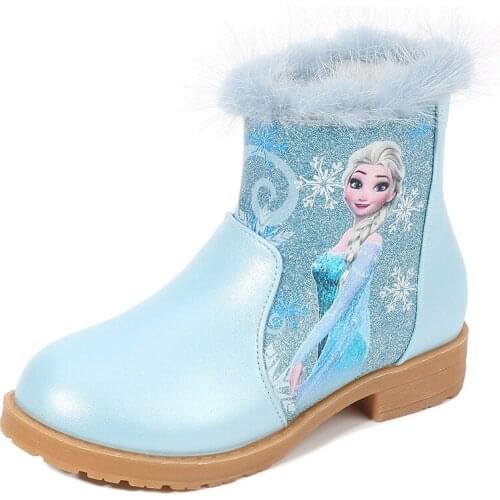 Disney 2021 autumn winter new childrens snow boots sequins and velvet girls mid-tube boots princess cartoon childrens boots