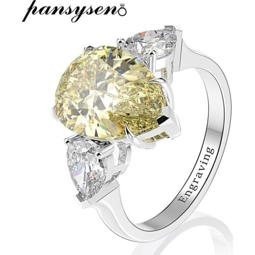 PANSYSEN 100% 925 Sterling Silver Pear Created Moissanite Citrine Topaz Gemstone Wedding Engagement Ring Fine Jewelry Wholesale