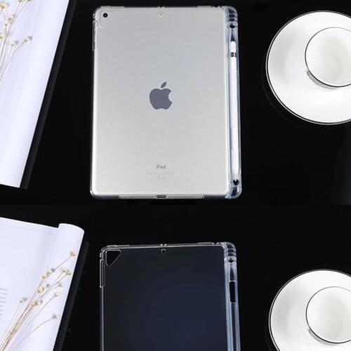 QUWIND Clear Crystal Transparent Soft TPU With Pen Holder Case For iPad Air 1 Air 2 New iPad 2017 2018 9.7 inch