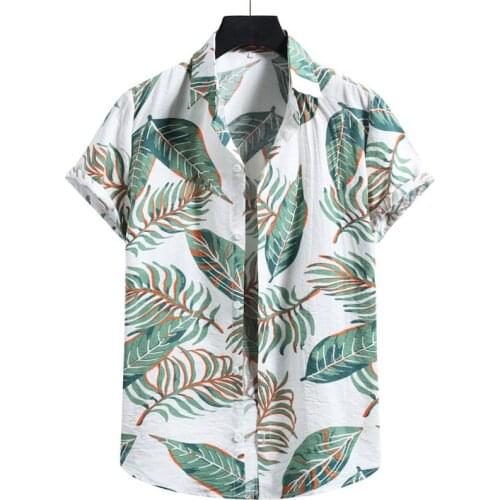 Leaf Print Mens Aloha Shirt 2021 New Summer Short Sleeve Shirts Men Holiday Vacation Hawaiian Camisa Oversized Chemise Homme