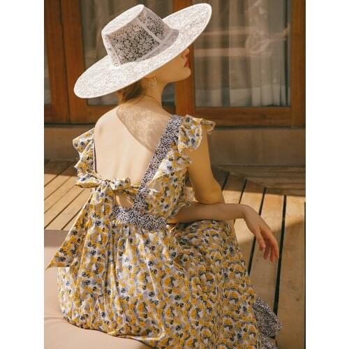 Sundress Womens Summer Vintage Elegant Beach Casual Boho Long Mori Girl Sweet Bohemian Floral Print 100%Cotton Dress 2020