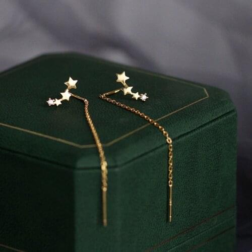 Luxury Female Small Star Line Earrings Crystal Zircon Stone Wedding Earrings Real 925 Sterling Silver Gold Earrings For Women