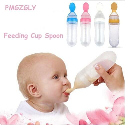 Feeder Cup Baby Safety Silicone Baby Bottle With Spoon Food Supplement Rice Cereal Bottles Squeeze Spoon Milk Feeding Bottle Cup