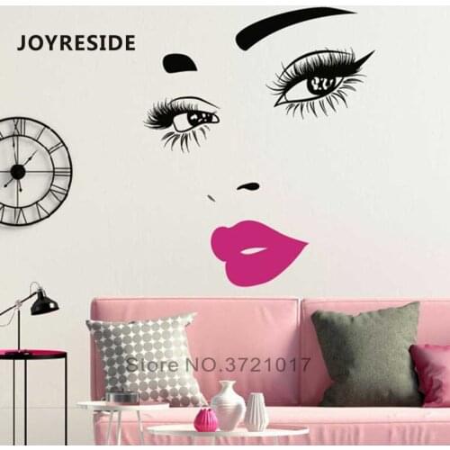Salon Girls Red Lips Sexy Woman Face Wall Sticker Vinyl Art Design Home Rooms Wall Decor Decals Beautiful Wall Stickers M398