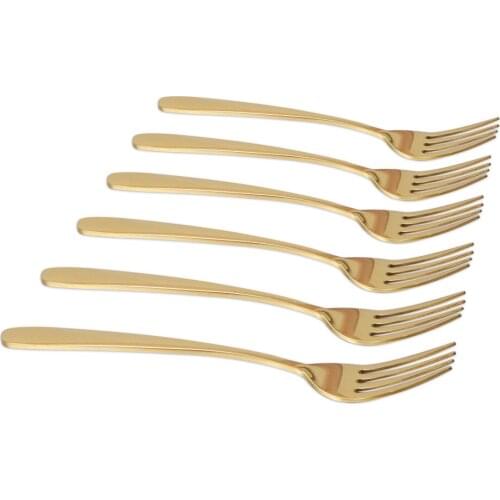 Heavy-duty 6Pcs/Set Stainless Steel Dinner Fork Fruit Dessert Meat Steak Forks Golden Tableware Cutlery Utensil Sets