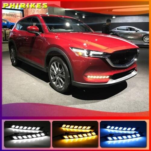 2Pcs DRL 12V LED Daytime Running Light Fog Lamp Decoration For Mazda CX-5 CX5 2017 2018 2019 Flowing Turn Signal