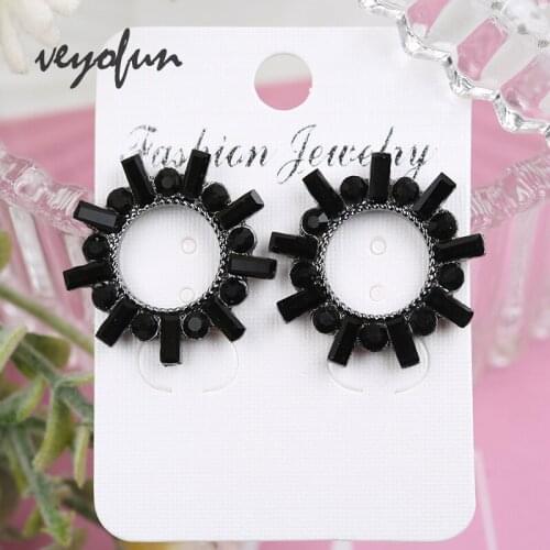 Veyofun Hollow out Hoop Crystal Stud Earrings for Women Accessories Fashion Jewelry New Free shipping
