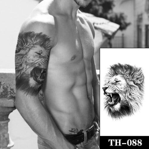 Waterproof Temporary Tattoo Sticker Black Realistic Lion King Tatto Stickers Flash Tatoo Body Art Arm Fake Tattoos for Men Women