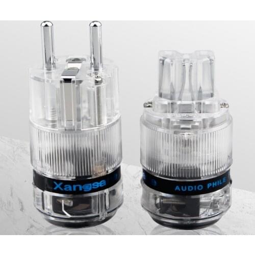 High end HiFi Audio Power Plug Red Copper EU / US Rhodium-plated IEC Connector Transparent Shell Adapter