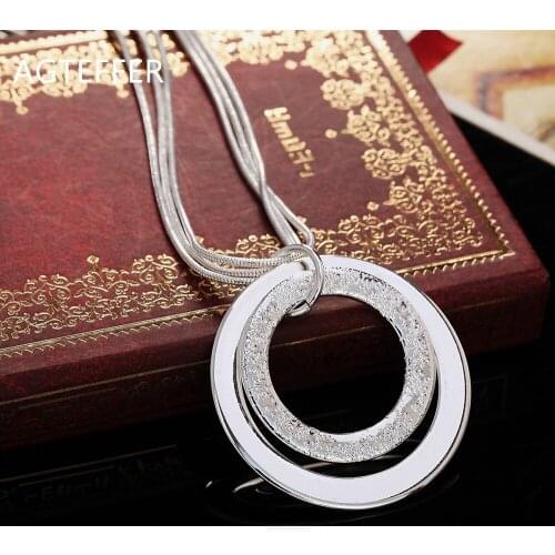 AGTEFFER 925 Sterling Silver 18-Inch Snake Chain O-Shaped Frosted Pendant Necklace For Women Fashion Wedding Party Charm Jewelry