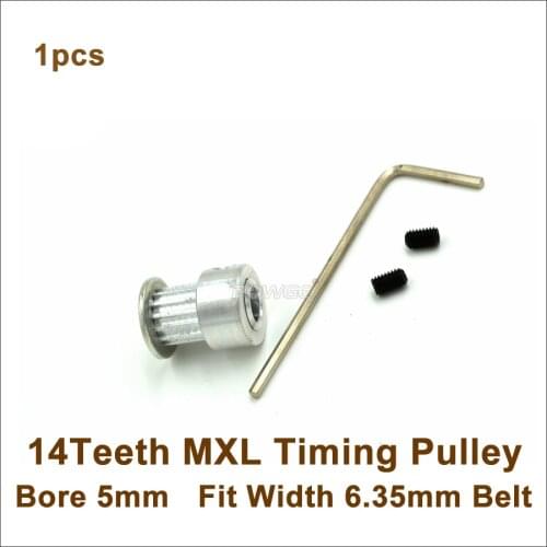 POWGE 14 Teeth MXL Timing Pulley Bore 5mm For Width 6.35mm 025" MXL Timing Belt 3D Printer,Ultimaker(14T 14Teeth MXL Pulley)