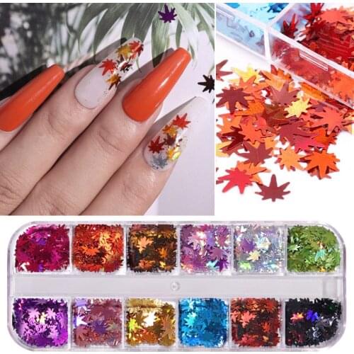 1Box Holographic Maple Leaves Nail Sequins Glitter Flakes Laser Two-color sequins Chameleon Stickers for Nail Art Decorations