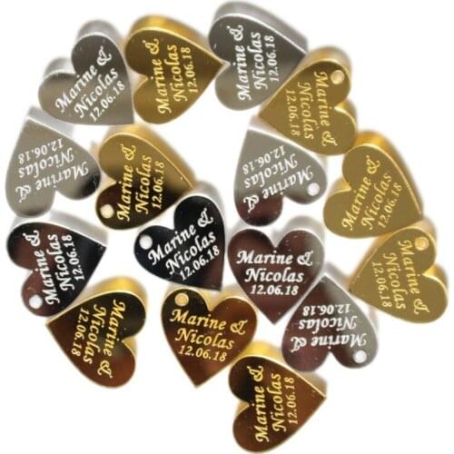 100 Pieces Personalized Engraved Mr & Mrs Surname Silver Mirror Acrylic Love Heart Wedding Party Table Centerpieces Decor Favors